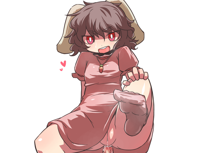 anal animal_ear brown_hair dress duo faceless_male female hakika heart jewelry looking_at_viewer male necklace no_panties no_shoes open_mouth penis pussy red_eyes sex short_hair simple_background socks solo_focus straight tewi_inaba touhou uncensored white_background