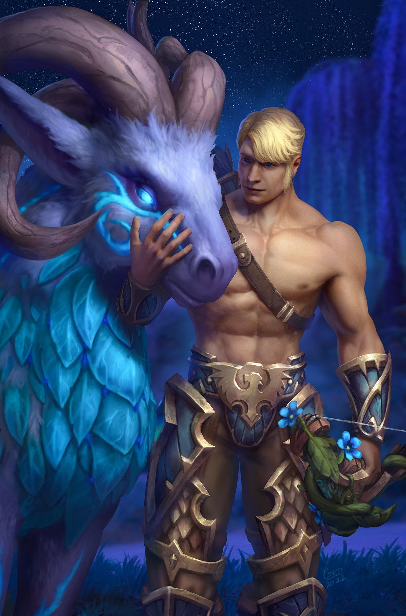 armor bare_chest blonde_hair half_naked human hunter_(warcraft) krestotheartist male male_only pucker_(puckernjimi) solo solo_male warcraft white_skin world_of_warcraft