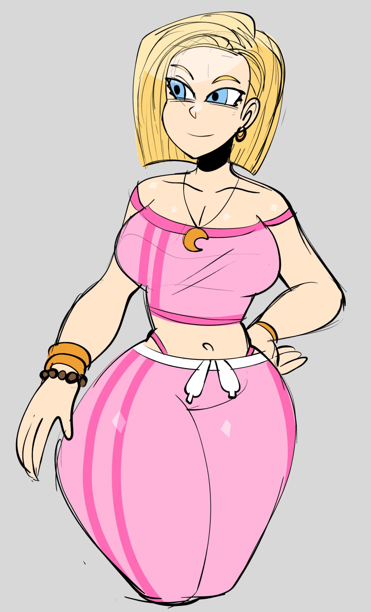 1girls 2020s 2024 android_18 blonde_female blonde_hair blue_eyes bracelet bracelets crescent_moon crescent_moon_necklace curvaceous curves curvy curvy_figure curvy_hips curvy_thighs dragon_ball earring gray_background grey_background hand_on_hip jamvcr large_ass large_breasts looking_aside looking_off_screen necklace pink_clothing pink_panties pink_underwear shiny_clothes shiny_skin simple_background slim_thick slim_waist smiling thick_as_fuck thick_hips thick_legs thick_thighs thick_thighs_save_lives thighs twitter_link voluptuous voluptuous_female whale_tail whale_tail_(clothing) workout_clothes yellow_hair