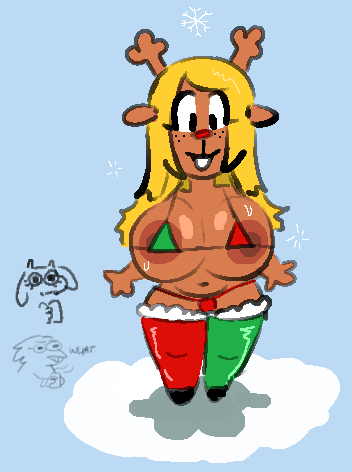 1girls 2024 2d alphys anthro antlers areola_slip areolae big_breasts blonde_female blonde_hair blue_background breasts christmas christmas_outfit color deltarune female female_only freckles freckles_on_face holidays large_areolae large_breasts long_hair nicechan nipple_slip nipples noelle_holiday notverynicechan revealing_clothes simple_background snow snowflake solo_focus standing sweat sweating sweaty sweaty_breasts thighhighs toriel undertale_(series)