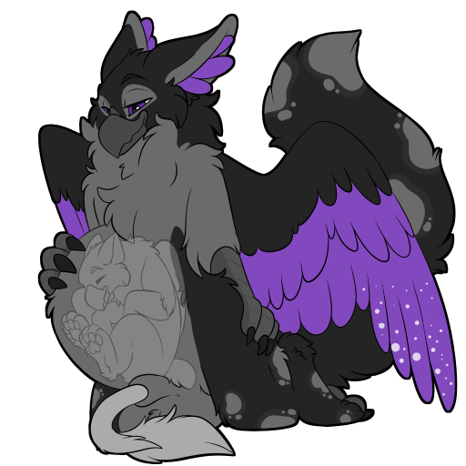 3_toes avian beak black_body duo feathered_wings feathers feet gryphon male mythological_avian mythological_creature mythology purple_eyes rigel_(draskmacaw) symrea tarchun_(eueaglehawk) telegram_sticker toes wings