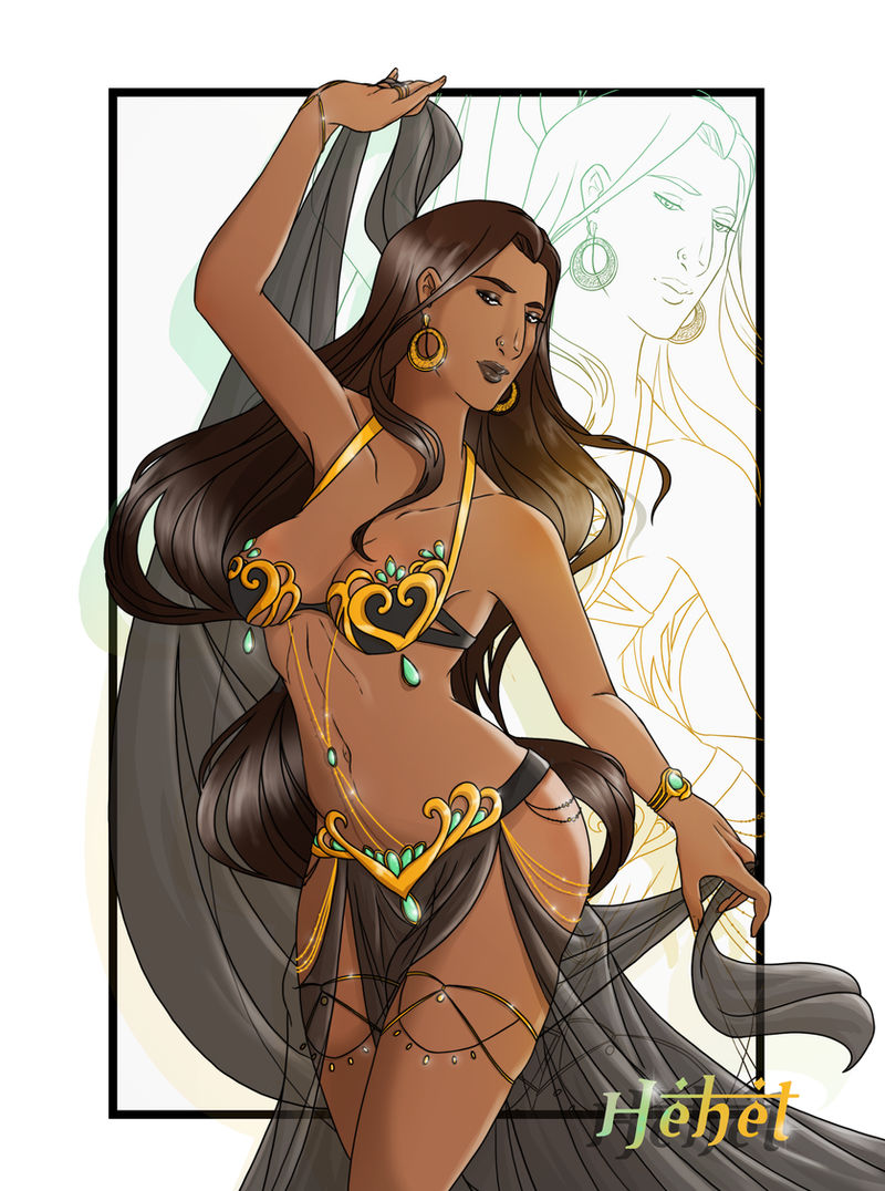 amarna belly_dancer belly_dancer_outfit brown_hair brown_skin cleavage earrings femsub harem_girl harem_outfit large_breasts loincloth long_hair original original_character submissive_female