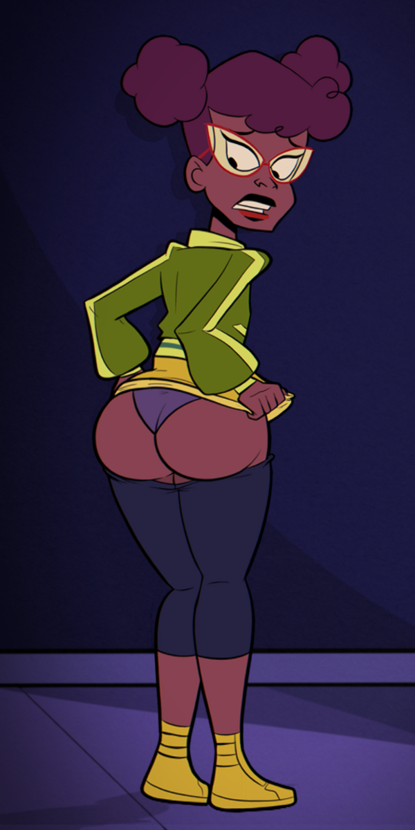 april_o'neil_(rise_of_the_tmnt) ass ass ass_cheeks ass_cleavage butt_cheeks butt_cleavage clothed embarrassed glasses jacket leggings lipstick looking_back panties scobionicle99 shoes surprised_expression underwear wardrobe_malfunction