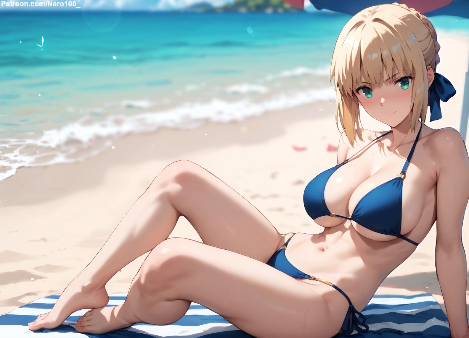 1girls 2d ai_generated artoria_pendragon athletic athletic_female beach big_ass big_breasts bikini bikini_bottom bikini_top blonde_hair breasts bun chest curvy curvy_figure cute cute_face detailed eyelashes eyeshadow fate/grand_order fate/stay_night fate/zero fate_(series) female female_only fit fit_female focus high_quality large_breasts legs light-skinned_female light_skin lips lipstic looking_at_viewer makeup mascara nero100 outdoors outside pale-skinned_female pale_skin perky_breasts posing saber seductive seductive_look sitting skinny skinny_girl stable_diffusion tagme thighs thin_female thin_waist