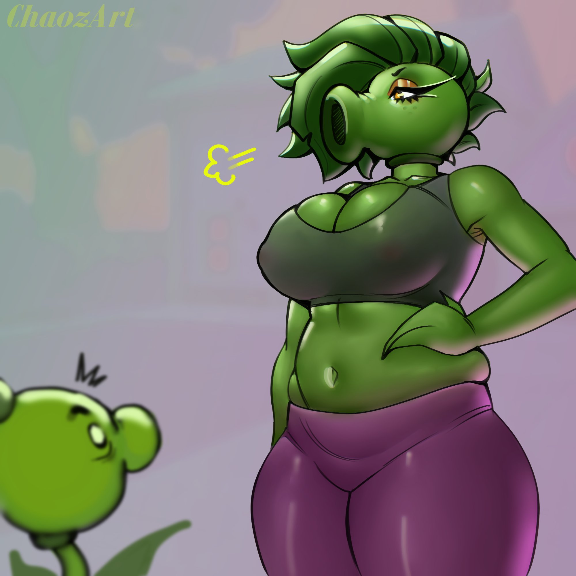 1girls, anthro, anthro character, baitgoon, breasts, chaosart4, electronic arts, female, flora fauna, larger female, male, peablaze (leafpaw), peashooter (pvz), plant girl, plant humanoid, plantie, plants vs zombies, popcap, popcap games, pussy, pvz, smaller male, video game, video game character