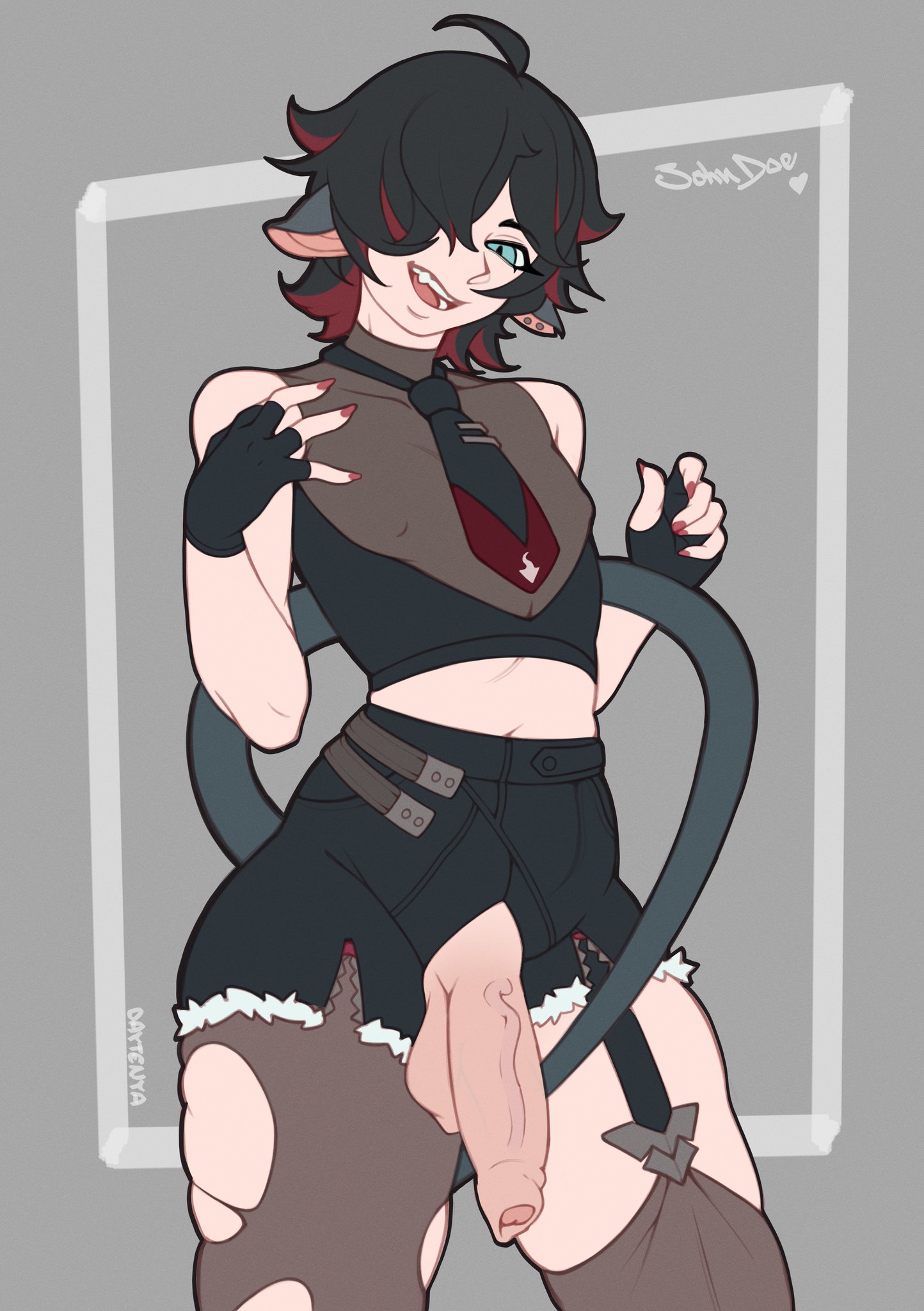 1boy, daytenya, femboy, gay, gay male, genderswap, genderswap (ftm), hoyoverse, jane doe (zenless zone zero), john doe (zenless zone zero) (scopeophilia), male, male focus, male only, pale skin, pale-skinned male, rat, rat boy, rat tail, rule 63, short hair, solo, solo focus, solo male, yaoi, zenless zone zero