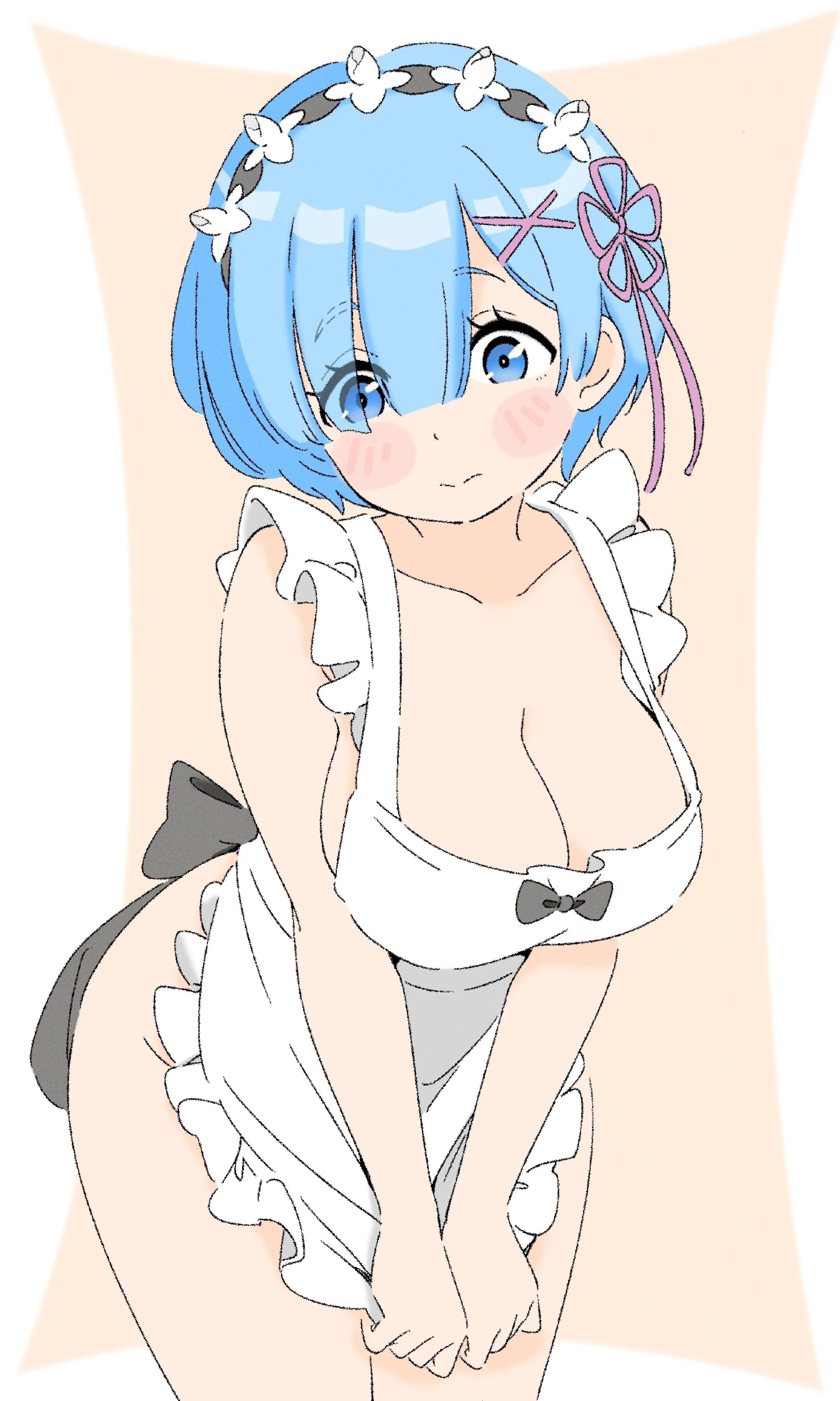 ///, 1girls, 2d, 2d (artwork), 2d artwork, anime, anime character, anime girl, apron, apron only, background, big boobs, big breasts, black hairband, black headwear, blue eyes, blue hair, blue-eyed female, blue-haired female, blush face, blush lines, blushing, blushing at viewer, blushing female, blushing lines, border, breasts, busty, busty female, busty girl, busty teen, busty teenager, cleavage, collarbone, color, colored, cowboy shot, curvaceous, curvaceous body, curvaceous female, curvaceous figure, curvaceous hips, curvaceous teenager, curvy, curvy body, curvy female, curvy figure, curvy hips, curvy teen, digital, digital art, digital drawing, digital drawing (artwork), digital media, digital media (artwork), drawing, embarrassed, embarrassed expression, embarrassed female, eye-level view, eyebrows visible through hair, eyes, eyes visible through hair, facing viewer, fanart, female, female focus, female only, fingers, flower hairband, flushed, flushed cheeks, flushed face, flustered, flustered female, frilled apron, from front, front view, hair covering eye, hair over eye, hair over one eye, hairband, hand on leg, hand on own leg, hand on own thigh, hand on thigh, hands on legs, hands on own legs, hands on own thighs, hands on thighs, head tilt, headwear, hips, hourglass figure, knees out of frame, large boobs, large breasts, lean figure, leg out of frame, legs closed, legs out of frame, legs together, looking at viewer, manga character, monotone background, narrow waist, nervous, nervous expression, nervous face, nervous female, one color background, orange background, plain background, portrait, re:zero kara hajimeru isekai seikatsu, rem (re:zero), short hair, shoulders, shy, shy expression, shy female, shy girl, slender body, slender waist, slim female, slim waist, solid color background, solo, spynai, standing, teen girl, teenage female, teenage girl, teenage tits, teenager, thick thighs, thighs, thighs together, tilted head, top view, touching leg, touching legs, touching own leg, touching own legs, touching own thigh, touching own thighs, touching thigh, touching thighs, upper body, voluptuous, voluptuous body, voluptuous female, voluptuous figure, voluptuous teenager, voluptuous woman, white apron, white border, white fox (studio), wide hips, young female, young woman