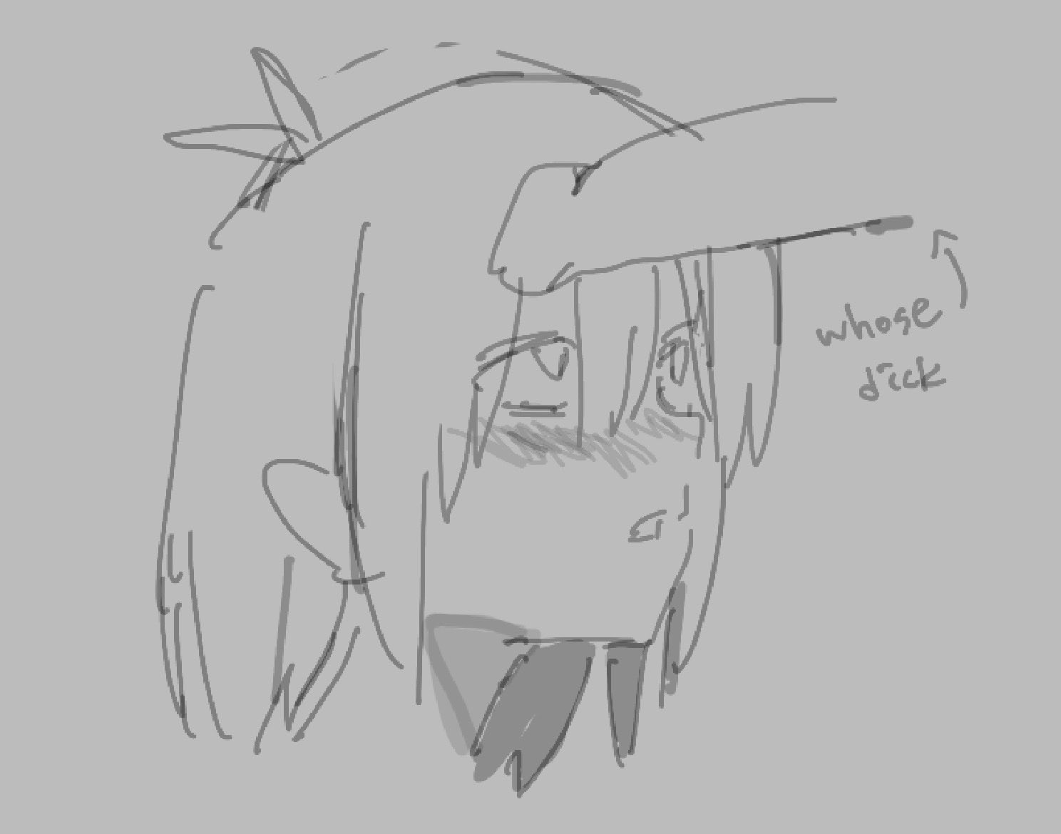 ambiguous gender, artist request, blush, deltarune, kris (deltarune), looking at penis, offscreen character, penis, penis on face, text, unknown penis
