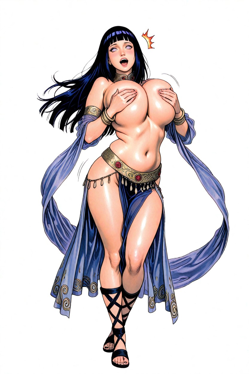 1girls, ai generated, belly dancer, belly dancer outfit, big breasts, breasts, covered nipples, dark hair, faprunner78, female, female only, fringe, hyuuga hinata, long hair, naruto (series), natural breasts, thick thighs, thighs