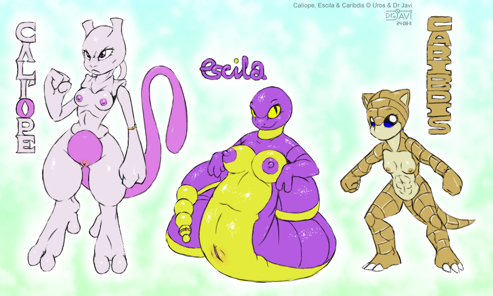 2011 big_breasts breasts drjavi ekans female female_only looking_at_viewer mewtwo nintendo nude pokemon pokemon_(species) pussy sandshrew small_breasts