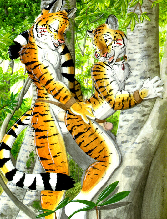 against_tree anal anthro feline fur furry gay male marc_leonhardt penis tiger