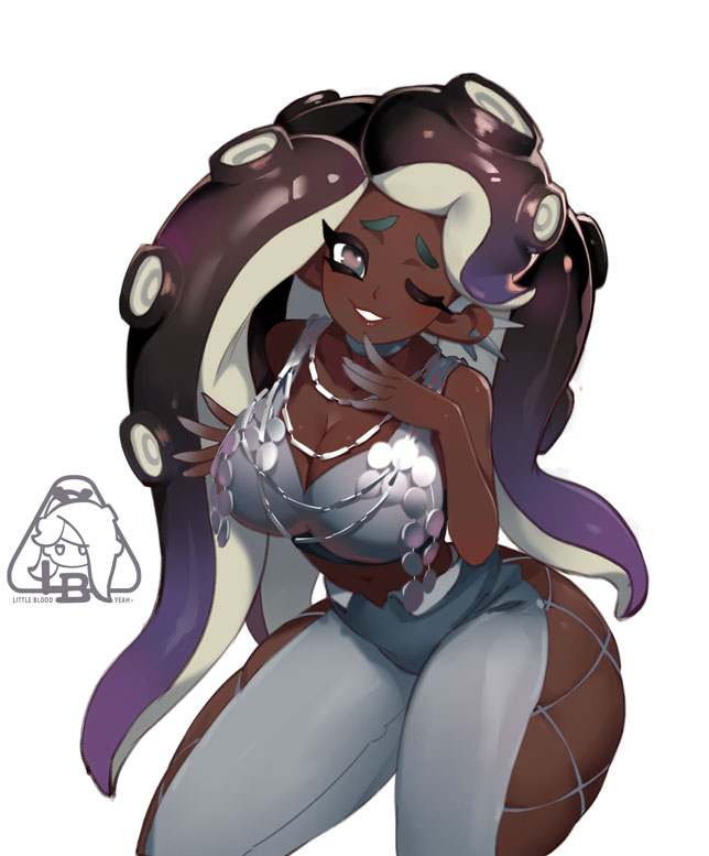 1girls alternate_costume breasts dark-skinned_female dark_skin female grand_festival_(splatfest) large_breasts little_blood marina_(grand_festival) marina_(splatoon) official_alternate_costume solo splatfest splatoon splatoon_(series) team_present_(splatfest) tentacle_hair