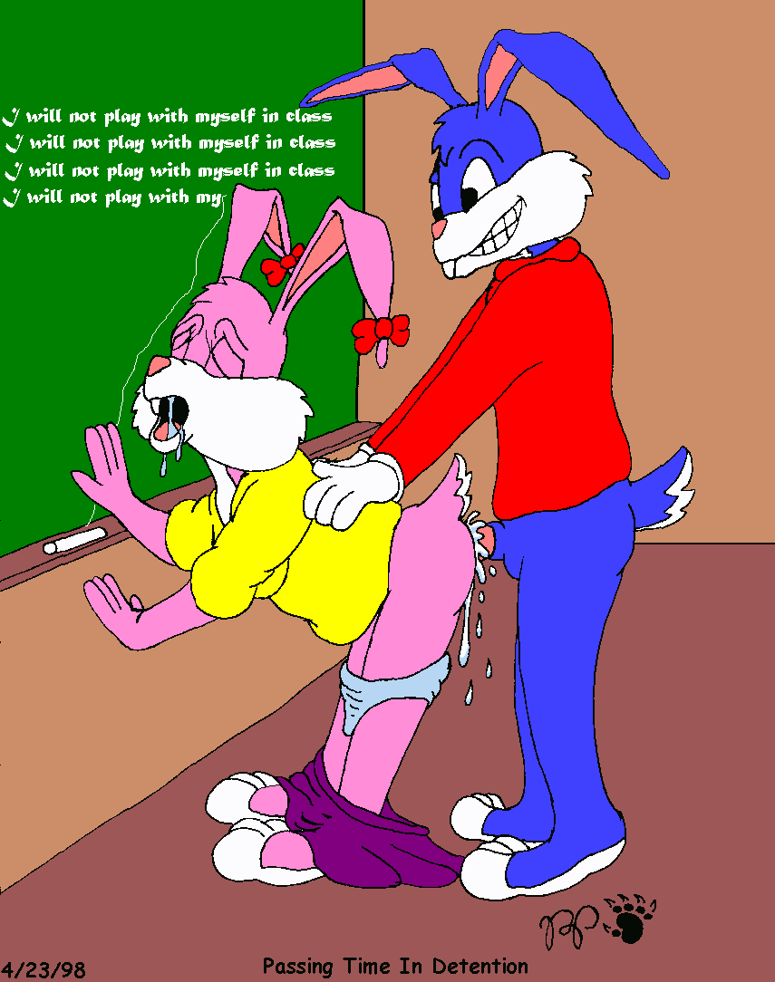 1990s 1998 20th_century anthro babs_bunny balls bow_tie buster_bunny chalk chalkboard closed_eyes cum female fur furry lagomorph male open_mouth rabbit school sex straight tiny_toon_adventures tiny_toons uncensored underwear warner_brothers