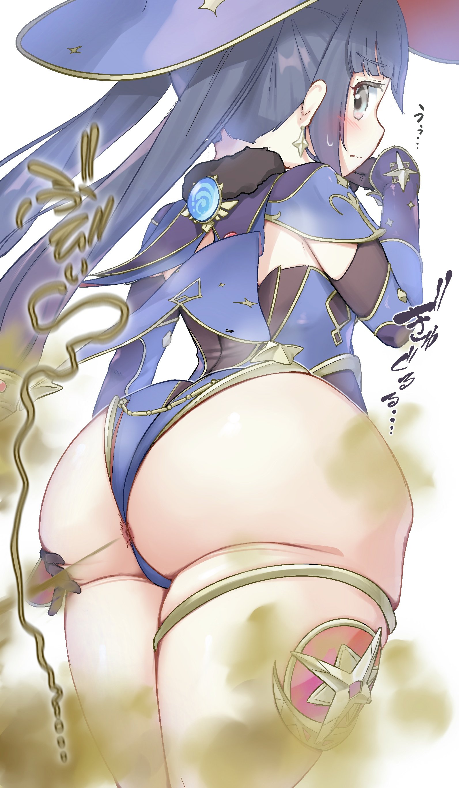 ass, ass grab, big ass, fart, fart cloud, fart fetish, farting, female, genshin impact, mona (genshin impact), thick ass
