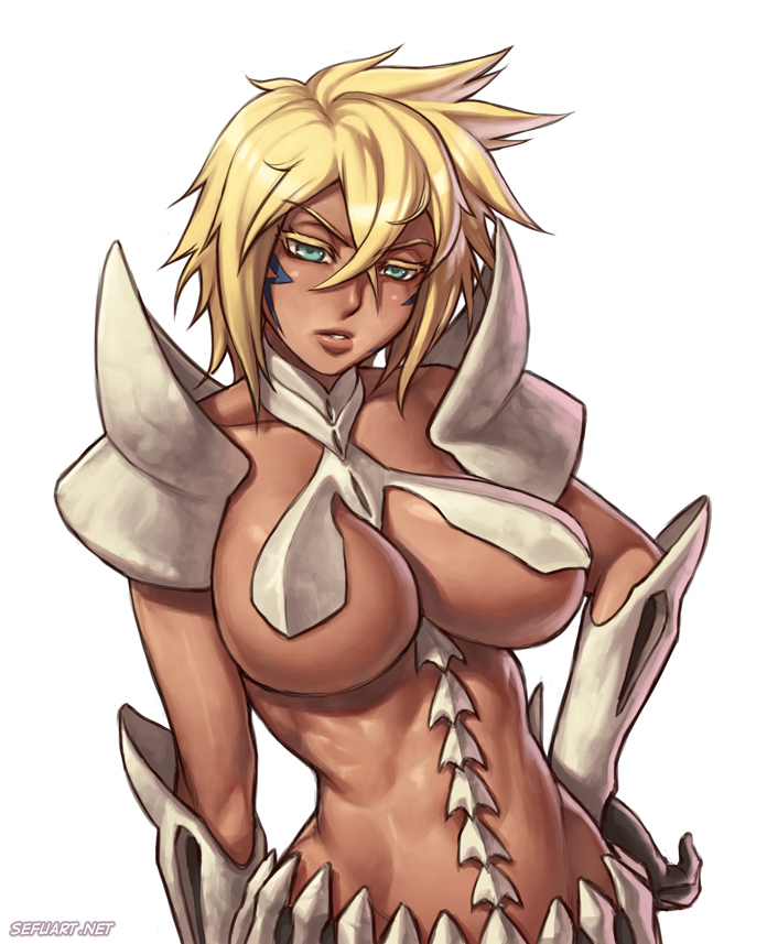 1girls abs arrancar big_breasts bleach blonde_hair blue_eyes breasts dark-skinned_female dark_skin espada female female_only green_eyes hand_on_hip hips large_breasts long_hair looking_at_viewer muscle pose resurreccion sefuart solo tia_harribel toned