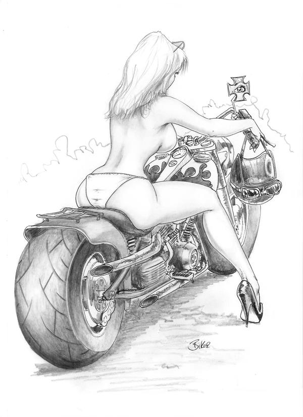 bikerbloke female heels high_heels motorcycle panties sitting topless