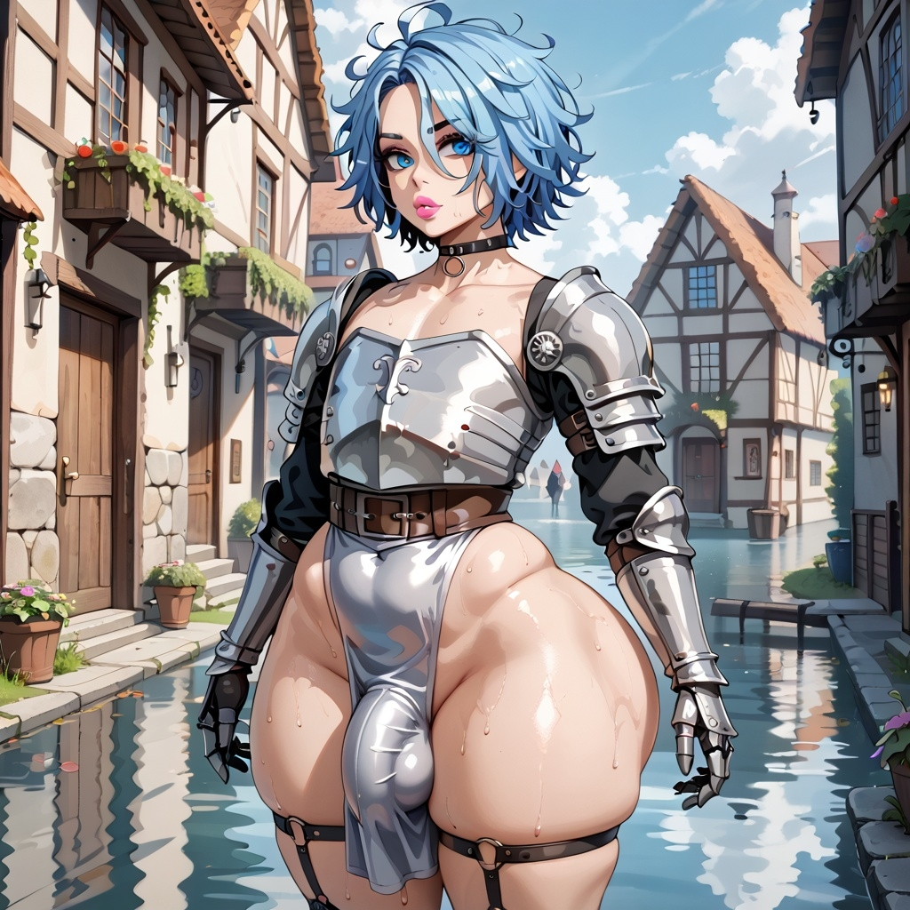 ai_generated armor big_butt blue_eyes blue_hair bulge bulge_through_clothing cutie_femboy femboy feminine_male kotasky rpg