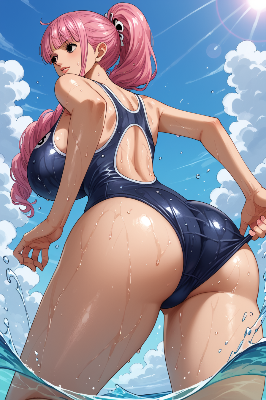 1girls ai_generated ai_withyou female female_only one_piece outdoors perona sea solo sunlight swimsuit water