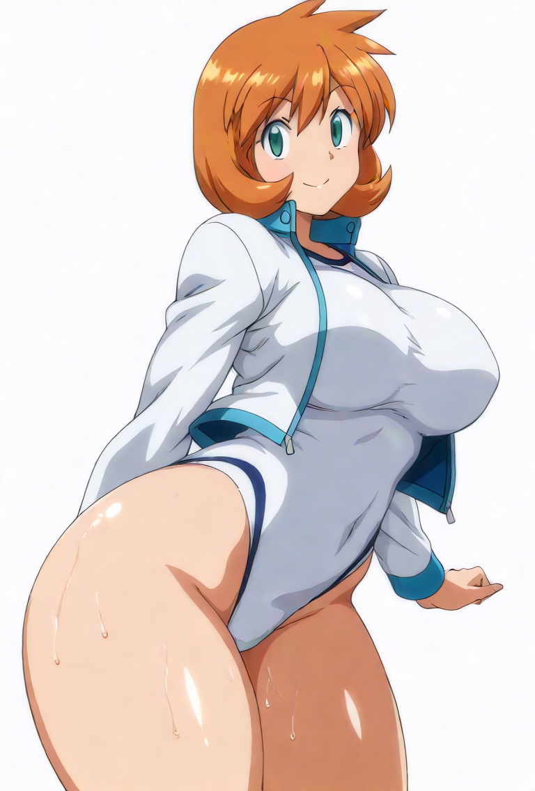 ai_generated bangs blush breasts cameltoe closed_mouth clothing competition_swimsuit covered_navel curvaceous female female female_only green_eyes gym_leader highleg highleg_swimsuit huge_breasts jacket kasumi_(pokemon) kasumi_(pokemon) large_breasts legs long_sleeves looking_at_viewer misty_(pokemon_hgss) navel one-piece_swimsuit open_clothes open_jacket orange_hair pokemon pokemon_character pokemon_gsc pokemon_hgss shiny_hair shiny_skin shirt short_hair smile solo standing swimsuit tank_suit thick_thighs thighs wet white_jacket white_one-piece_swimsuit white_swimsuit wide_hips