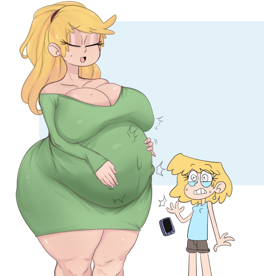 alternate_version_available big_ass big_breasts blonde_hair cleavage clothed clothing female_only fetal_movement hastur leni_loud lori_loud nickelodeon ponytail pregnant the_loud_house thekaos23 thick_thighs viacom wide_hips