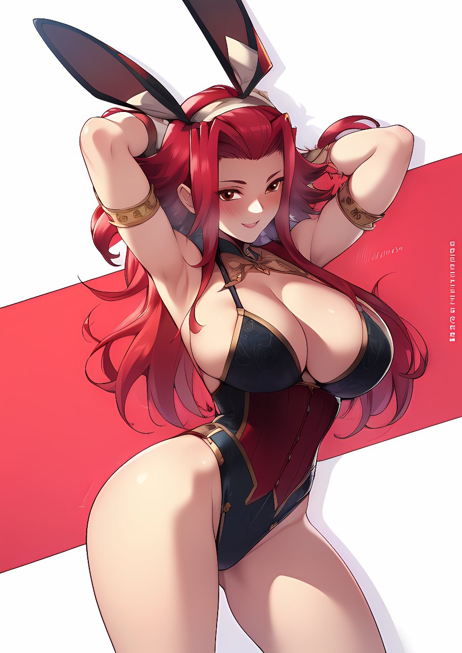 1girls ai_generated aki_izayoi08 akiza_izinski blush brown_eyes bunny_ears bunnysuit female huge_breasts izayoi_aki looking_at_viewer red_eyes seductive_look smile solo teenager voluptuous yu-gi-oh! yu-gi-oh!_5d&#039;s