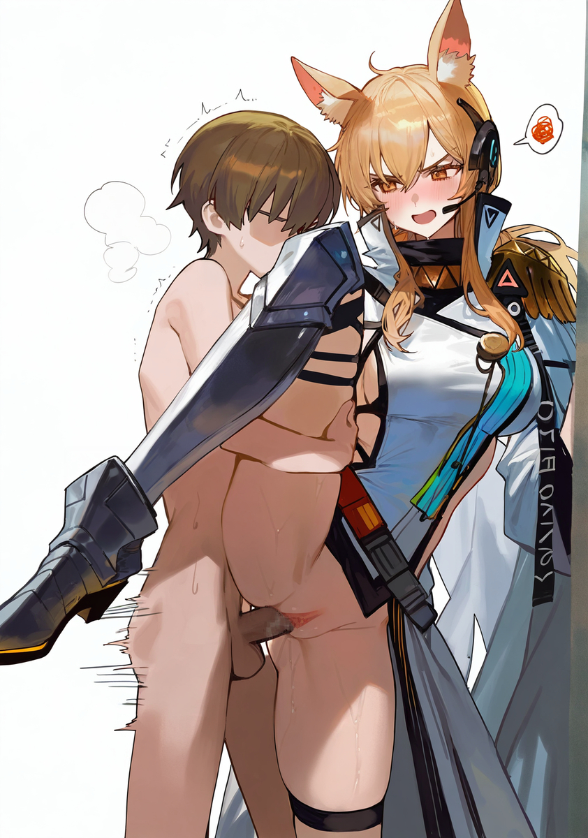 age_difference ai_generated angry arknights belt blush blushing boots bottomless clothed_sex headgear horse_ears leg_up looking_back nearl_(arknights) nearl_the_radiant_knight_(arknights) popped_collar pussy sideboob tagme thigh_strap vagina vaginal_insertion vaginal_penetration vaginal_sex