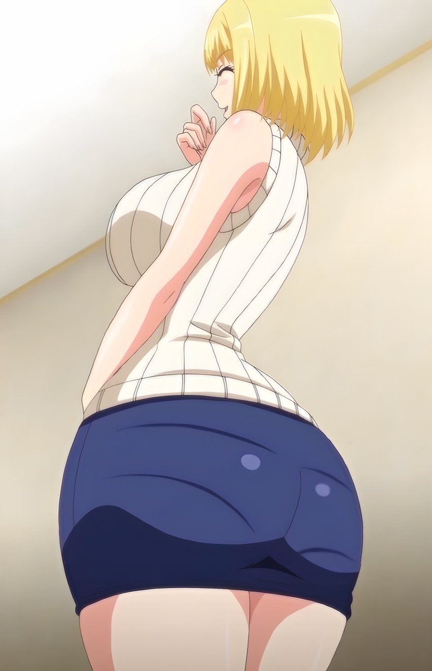 alisa_(katainaka_ni_totsui_de_kita_russia_musume_to_h_shimakuru_ohanashi) anime_screencap ass big_ass big_breasts blonde_hair female katainaka_ni_totsui_de_kita_russia_musume_to_h_shimakuru_ohanashi mature_female milf ova pantylines russian_female russian_girl short_hair skirt solo sweater