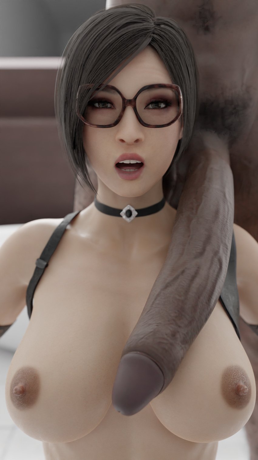 1boy 1girls 3d ada_wong asian asian_female big_breasts big_cock big_penis capcom chocker cuckold_pov cuckolding dark-skinned_male dark_hair erect_nipples glasses huge_cock interracial kneeling_female large_breasts large_penis looking_at_viewer penis_on_breasts resident_evil resident_evil_2 resident_evil_2_remake veiny_penis white_skinned_female zoomzoomstudio