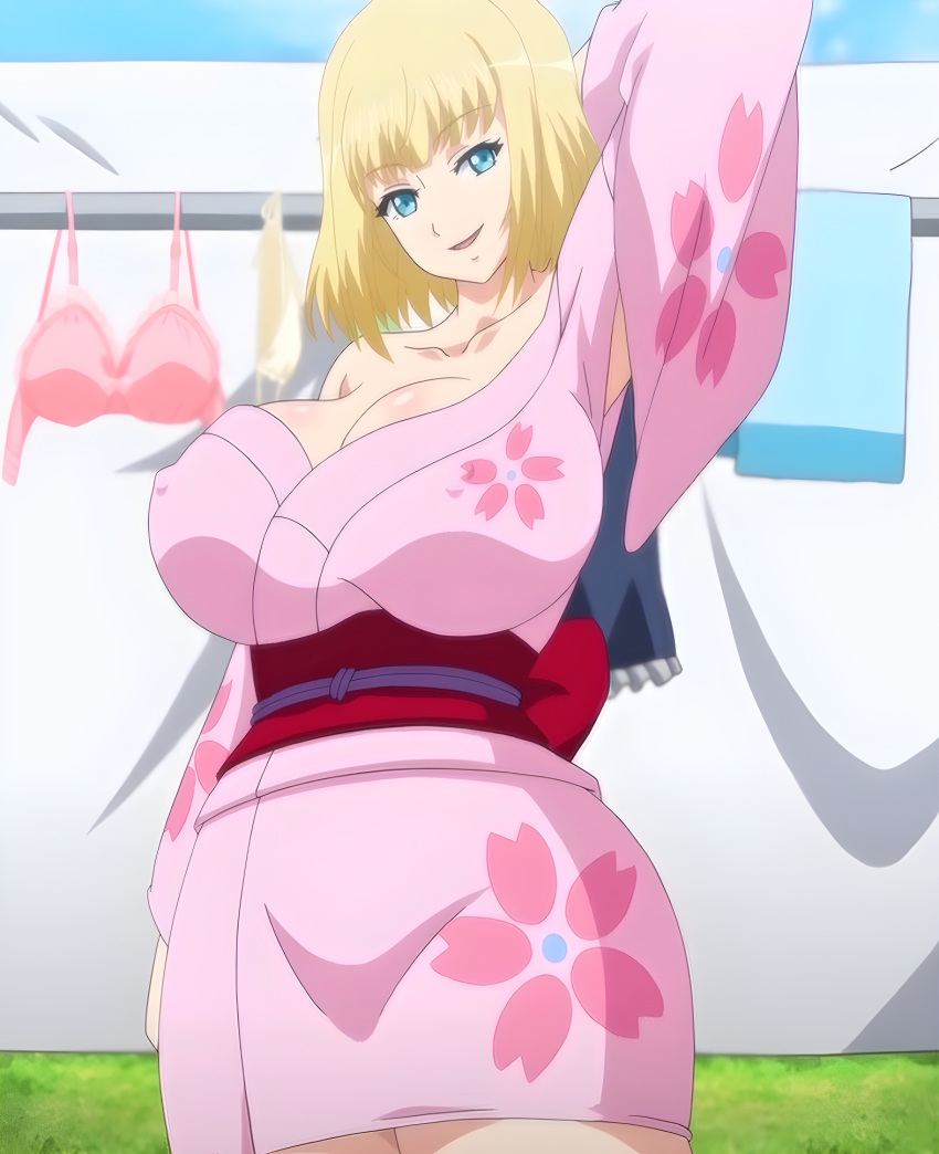 alisa_(katainaka_ni_totsui_de_kita_russia_musume_to_h_shimakuru_ohanashi) anime_screencap big_breasts blonde_hair blue_eyes katainaka_ni_totsui_de_kita_russia_musume_to_h_shimakuru_ohanashi kimono mature_female milf ova russian_female russian_girl short_hair solo