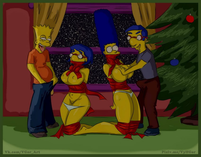 2boys 2girls alternate_breast_size bart_simpson blue_hair christmas christmas_present christmas_tree clothed clothed_male_nude_female female foursome gagged gagged_female glasses groping groping_breasts imminent_rape imminent_sex luann_van_houten male marge_simpson milf milfs milhouse_van_houten mmff mother_swapping multiple_boys multiple_females multiple_girls multiple_males rape straight swapping_moms the_simpsons tied tied_up trading_moms trading_mothers vylfgor yellow_body