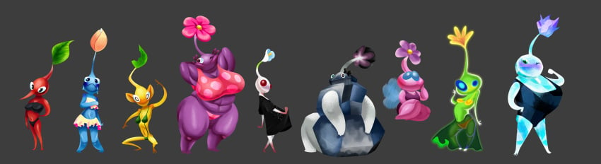 6+girls 9girls big_ass big_breasts blue_pikmin blush chubby clothed clothing female glow_pikmin glowing ice_pikmin large_breasts lineup looking_at_viewer medium_breasts multiple_girls nintendo pikmin pikmin_(species) purple_pikmin red_pikmin rock_pikmin rtired size_difference small_breasts swimsuit white_pikmin winged_pikmin yellow_pikmin