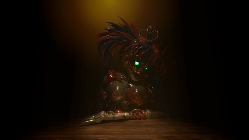 3d 3d_(artwork) absurd_res animatronic big_breasts blender_(software) blue_hair blush breasts claws clothed clothed/nude clothing dark_room digital_media_(artwork) female five_nights_at_freddy's freddy_fazbear's_pizzeria_simulator furniture glowing glowing_eyes green_eyes hair headgear headwear hi_res looking_at_viewer machine metal_skin nipples nude open_mouth red_hair robot scottgames scrap_baby scrap_baby_(cosmic_trance) scrap_baby_(fnaf) sharp_teeth simple_background smile solo teeth white_body white_skin xxxdelphoxxxx