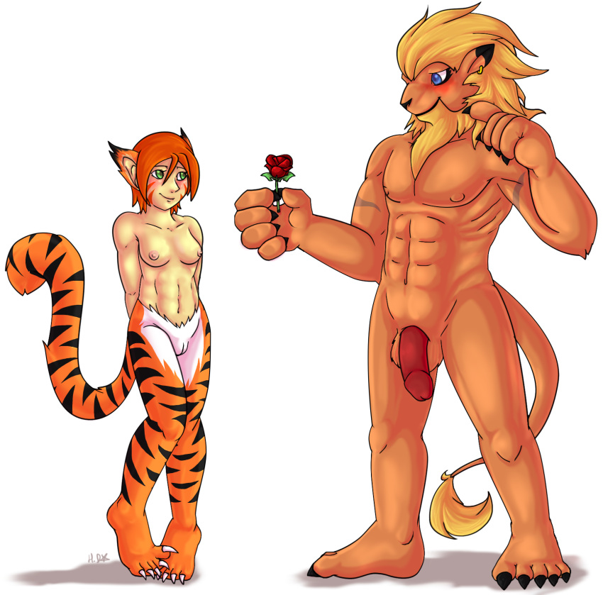 anthro breath_of_fire digimon feline female flower fur furry katt leomon lion male small_breasts