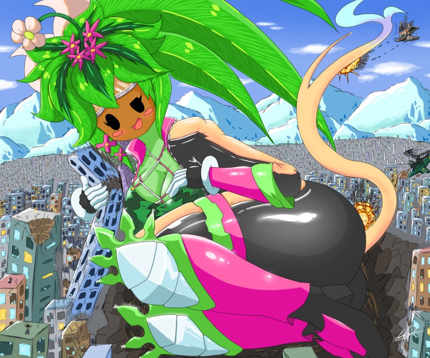 ass blaster_master buttcrush city destruction female giantess green_body kanna_(blaster_master) macro tagme