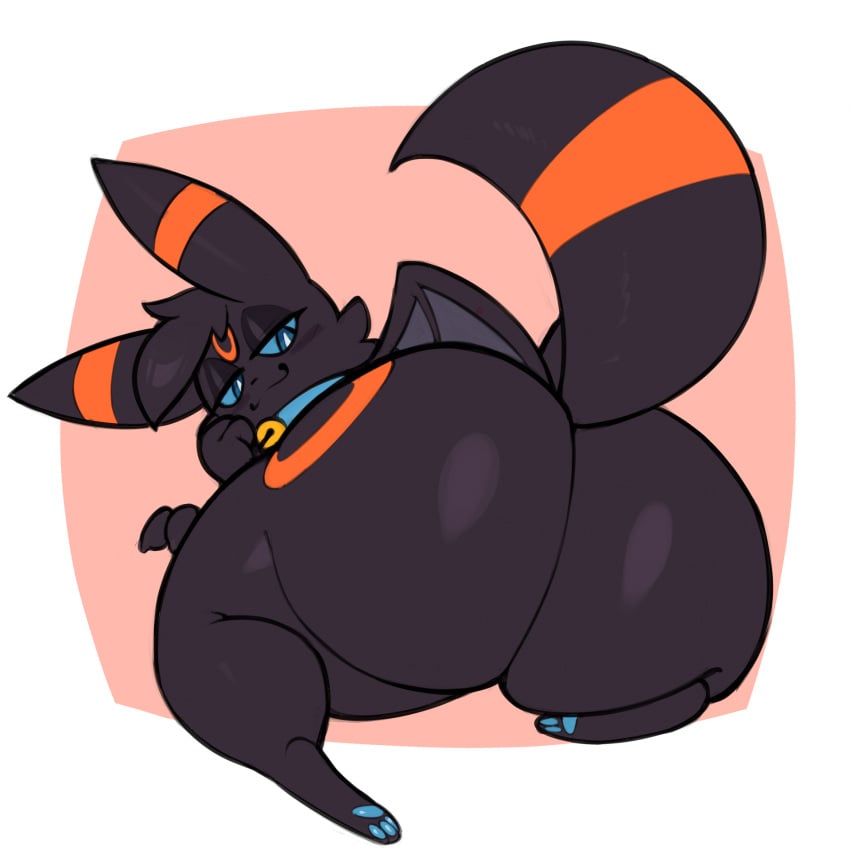 ass big_ass big_butt black_body black_fur blue_eyes blue_sclera cosmic_umbreon eeveelution fur generation_2_pokemon half-closed_eyes huge_butt male markings narrowed_eyes nintendo pawpads paws pokemon pokemon_(species) smile solo tail thick_thighs umbreon virito wide_hips wings