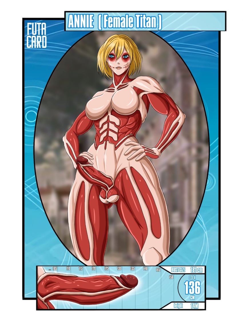 1futa annie_leonhardt attack_on_titan balls big_breasts big_penis breasts casual erection featureless_breasts female_titan futa_card futa_only futanari human humanoid humanoid_penis intersex measurements pale_skin penis self_upload shotdke solo standing thick_penis thick_thighs trading_card