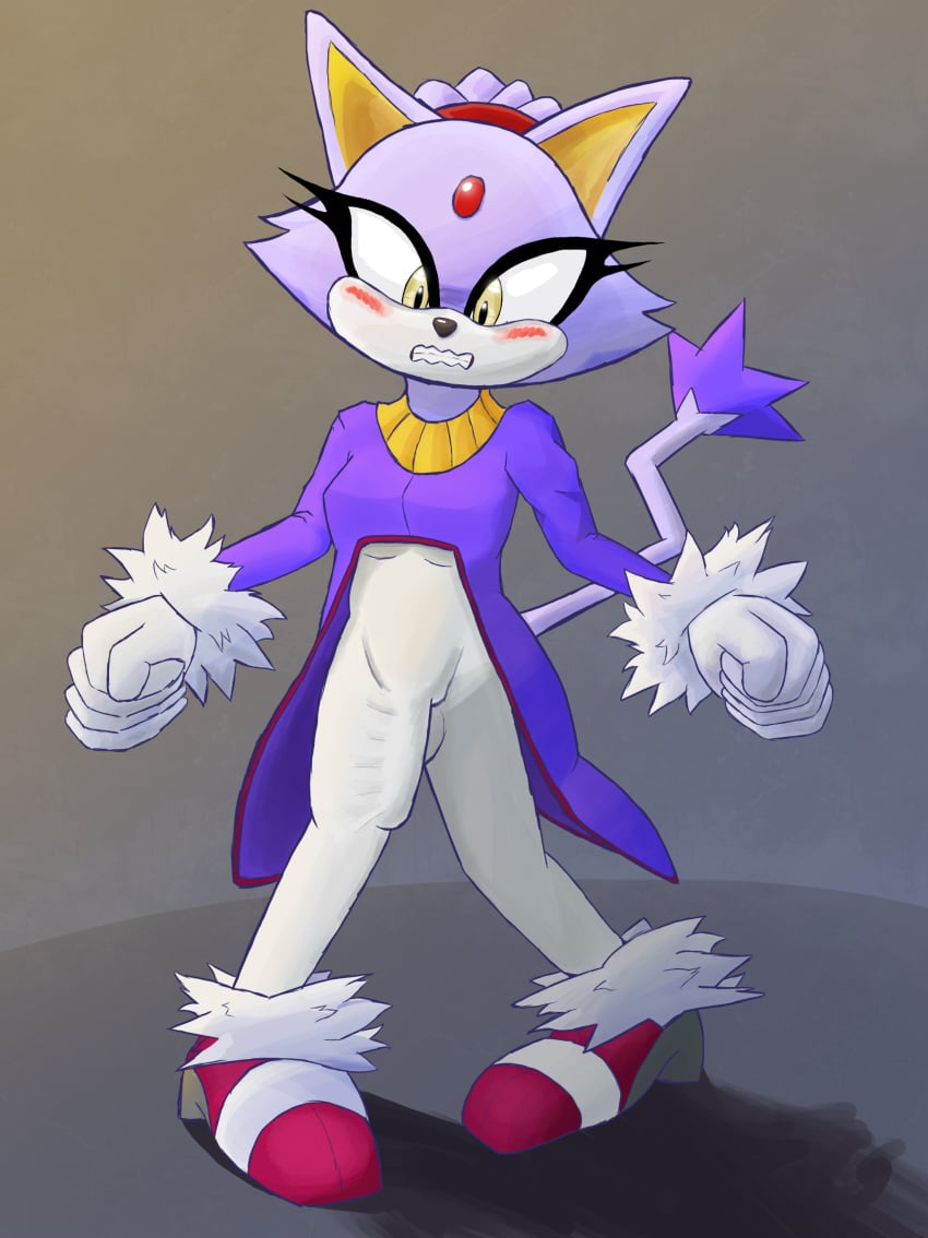 1furry 1futa anthro blaze_the_cat boner embarrassed epic_omi erect_penis erection_under_clothes fully_clothed furry furry_only futa_only futanari mobian_(species) purple_fur self_upload solo sonic_(series) suprised tight_pants