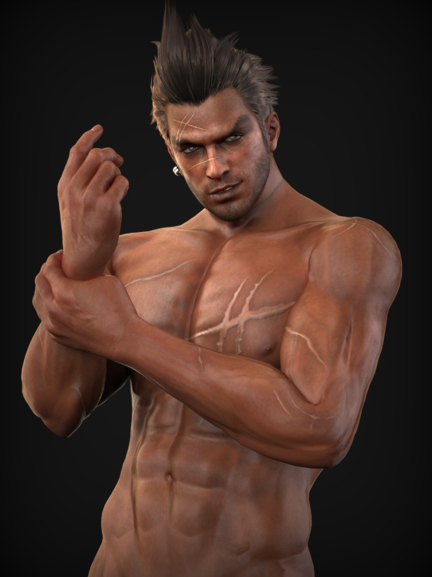 3d 3d_(artwork) 3d_model abs brown_eyes brown_hair dead_or_alive diego_(doa) f0-star male male_focus male_only male_pov masculine pecs scars_on_body smirking solo solo_focus solo_male tan_skin tan_skinned_male tecmo