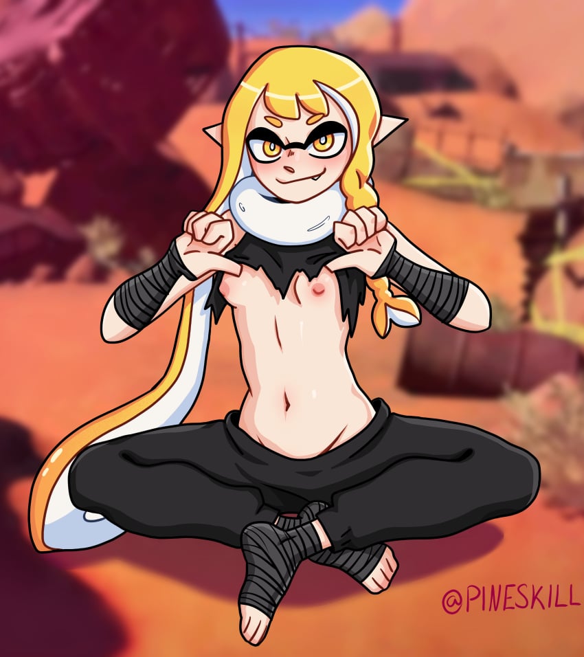 animal_humanoid anthro areolae braid_(splatoon) breasts breasts_outside cephalopod cephalopod_humanoid clothed feet humanoid inkling inkling_girl mask_(marking) new_agent_3_(splatoon) nintendo nipples pineskill pointy_ears pseudo_hair showing_breasts sitting small_breasts solo_female splatoon splatoon_(series) splatoon_3 splatoon_3:_return_of_the_mammalians squid stomach tentacle tentacle_hair toes veronika_(splatoon)