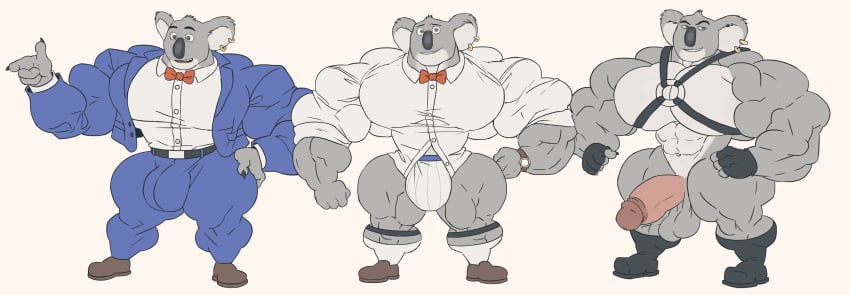 balls bara barazoku big_balls big_muscles big_penis bulge buster_moon flaccid fully_clothed garter_straps harness hyper_muscles koala male male_only muscles muscular penis remert sing_(movie) socks solo solo_male suit underwear