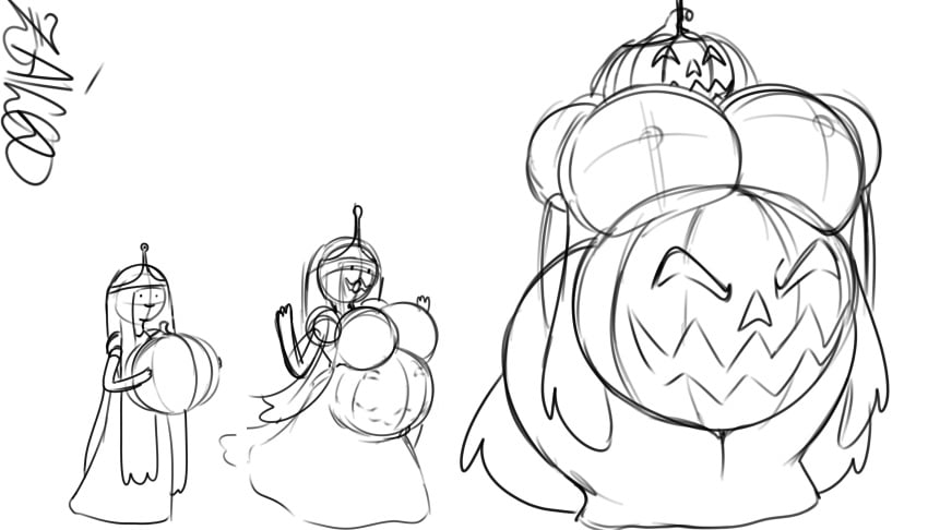 adventure_time big_breasts breast_expansion halloween identity_death princess_bubblegum pumpkin pumpkin_girl sketch tagme transformation zaicomaster14