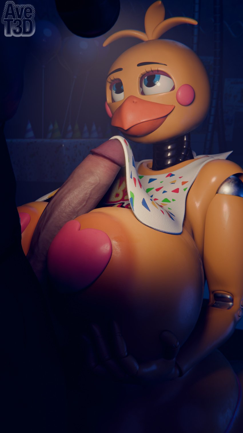 3d_(artwork) absurd_res animatronic anthro avet3d avian beak bib big_breasts big_penis bird blender_(software) blue_eyes breast_play breasts clothed clothing digital_media_(artwork) duo endoskeleton female five_nights_at_freddy's five_nights_at_freddy's_2 flashlight genitals heart_pasties hi_res holding_breast human human_on_anthro interspecies looking_at_another machine male male/female mammal paizuri panties partially_clothed pasties penis robot scottgames security security_guard sex solo solo_focus titfuck_under_clothes toy_chica_(axylpup) toy_chica_(fnaf) underwear wide_hips