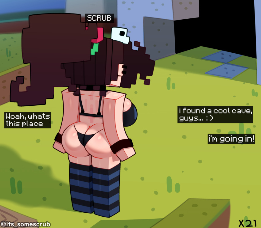 1girls ass ass_cleavage big_ass big_breasts breasts brown_hair busty butt_crack crop_top female female_only femscrub_(somescrub) huge_ass huge_breasts large_breasts minecraft panties somescrub thick_thighs wide_hips