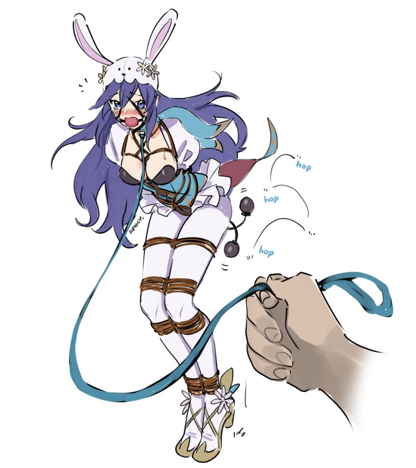 1girls anal anal_penetration blue_eyes blue_hair blush bondage breasts bunny_ears bunny_girl bunnysuit dominant_pov double_penetration drooling easter eudetenis female female_focus femsub fire_emblem fire_emblem_awakening fire_emblem_heroes gag high_heels hopping leash long_hair lucina_(fire_emblem) lucina_(spring)_(fire_emblem) medium_breasts nintendo object_insertion petplay pov saliva saliva_trail sex_toy solo_focus vaginal_penetration very_long_hair