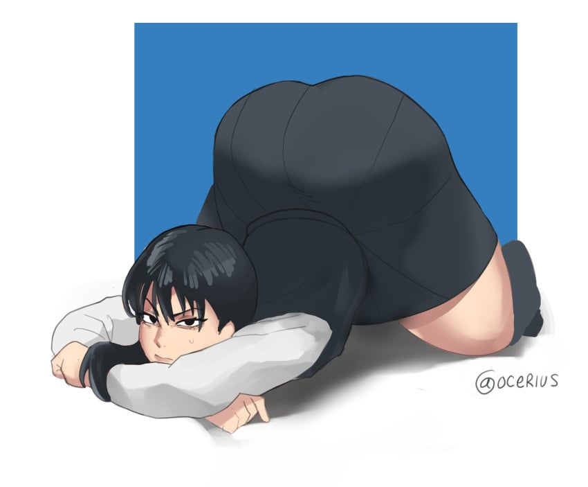 1girls arched_back ass big_ass big_butt black_hair chainsaw_man clothed dark_hair fat_ass female female_only huge_ass huge_butt large_ass large_butt light-skinned_female light_skin massive_ass mitaka_asa ocerius shounen_jump thick thick_ass tight_clothing