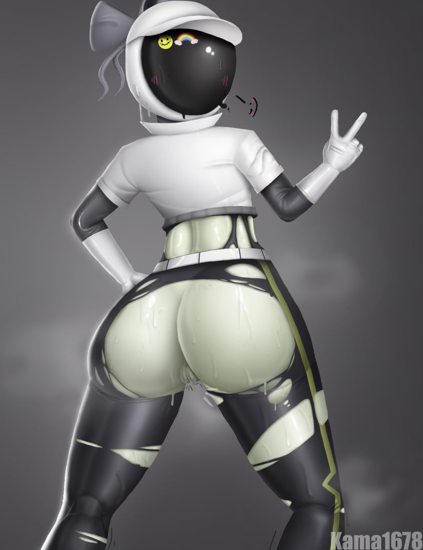 1girl ass ass_focus astronaut astronaut_helmet astronaut_suit big_ass female_focus female_only glitch_productions kama1678 latex latex_pants murder_drones only_female peace_sign suit tessa_elliot torn_latex torn_pants wet_skin