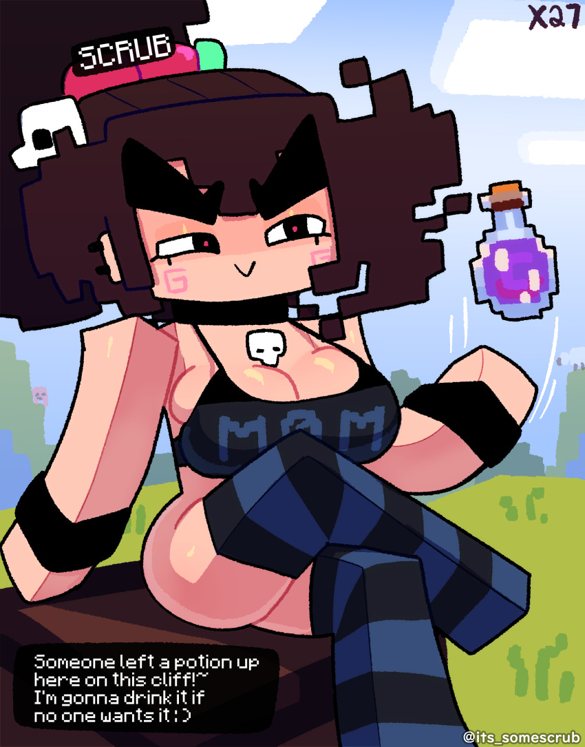 1girls big_breasts breasts brown_hair busty crop_top female female_only femscrub_(somescrub) huge_breasts large_breasts minecraft panties potion somescrub thick_thighs wide_hips