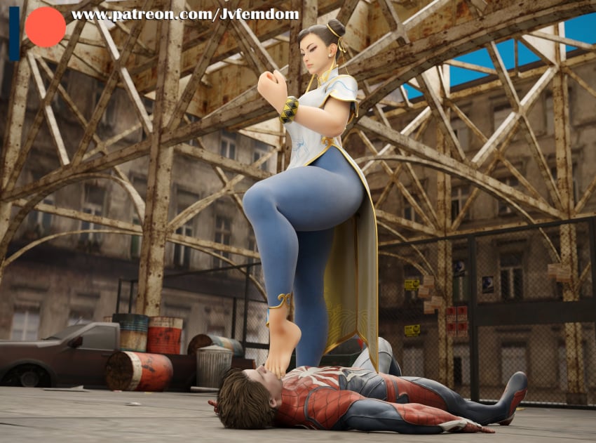 1girls 3d 3d_(artwork) absurd_res barefoot beaten blender brown_hair capcom chun-li dominant dominant_female domination dominatrix feet female female_domination femdom foot_fetish foot_focus helpless highres jvfemdom legs looking_at_another looking_down looking_pleasured male male/female marvel marvel1boy marvel_comics marvel_vs._capcom sadism sadistic sole_female soles spider-man spider-man_(series) stepped_on stepping stepping_on_chest stepping_on_face stepping_on_head stomp stomping street_fighter street_fighter_6 submission submissive submissive_male thick_thighs thighs toe_in_mouth toes toes_sucking trample trampling worship worshiping