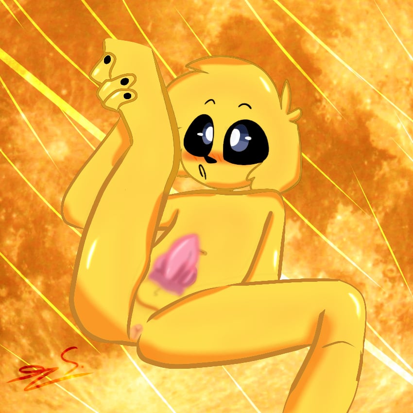 1boy anus blush femboy furry glowing glowing_eyes los_compas mikecrack moon_background penis pose yellow_fur yellow_moon