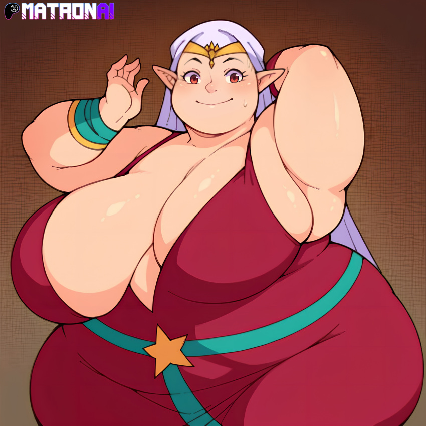 2020s 2024 4k ai_generated bbw belly big_breasts chubby chubby_female dress elf elf_ears elf_female fat female female_focus headwear highres hips huge_breasts impa impa_(oracle_series) large_breasts looking_at_viewer matronai_(artist) mature mature_female mature_woman nintendo obese obese_female overweight overweight_female patreon pinup plump sagging_breasts shiny_skin smile solo solo_female ssbbw stable_diffusion sweat the_legend_of_zelda the_legend_of_zelda:_oracle_of_ages wide_hips